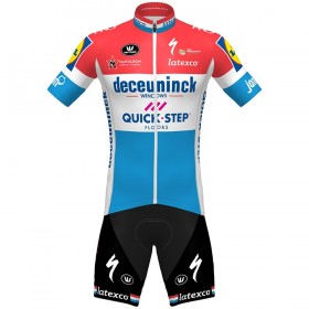 Completo Maglia + Pantaloncino con bretelle 2020 Quick-Step Floors Lussemburgo Campioni N001